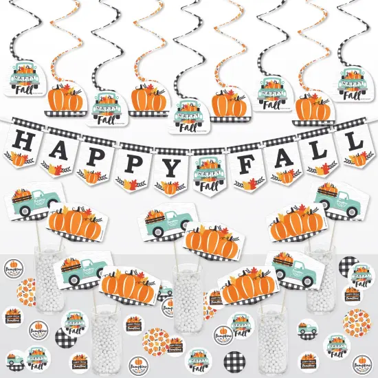 Big Dot of Happiness Happy Fall Truck - Harvest Pumpkin Party Supplies Decoration Kit - Decor Galore Party Pack - 51 Pieces {1}