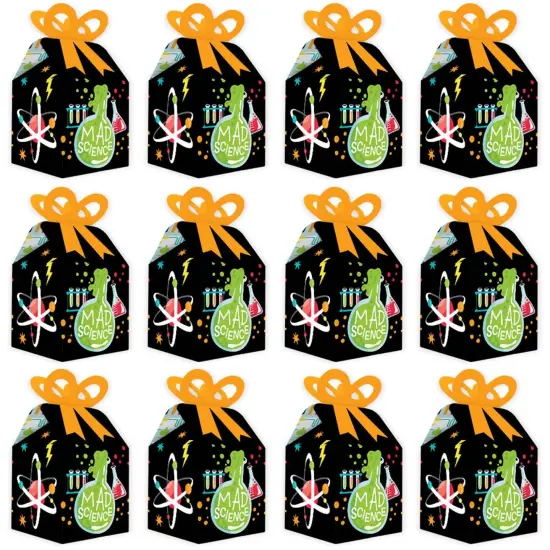 Big Dot of Happiness Scientist Lab - Square Favor Gift Boxes - Baby Shower or Birthday Party Bow Boxes - Set of 12 {6}