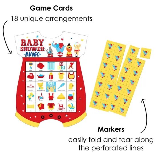 Big Dot of Happiness Carnival - Step Right Up Circus - Picture Bingo Cards and Markers - Carnival Themed Baby Shower Shaped Bingo Game - Set of 18 {3}