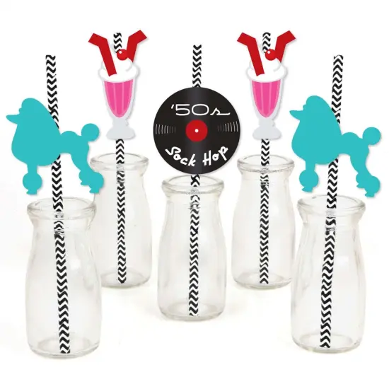 Big Dot of Happiness 50's Sock Hop - Paper Straw Decor - 1950s Rock N Roll Party Striped Decorative Straws - Set of 24 {1}