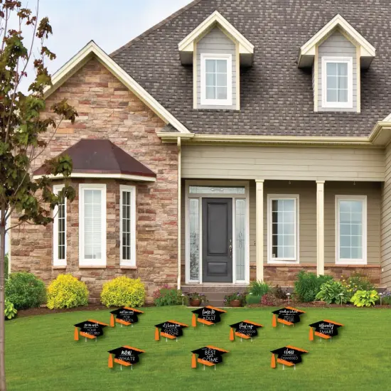 Big Dot of Happiness Orange Graduation Lawn Decorations - 10 Piece {3}