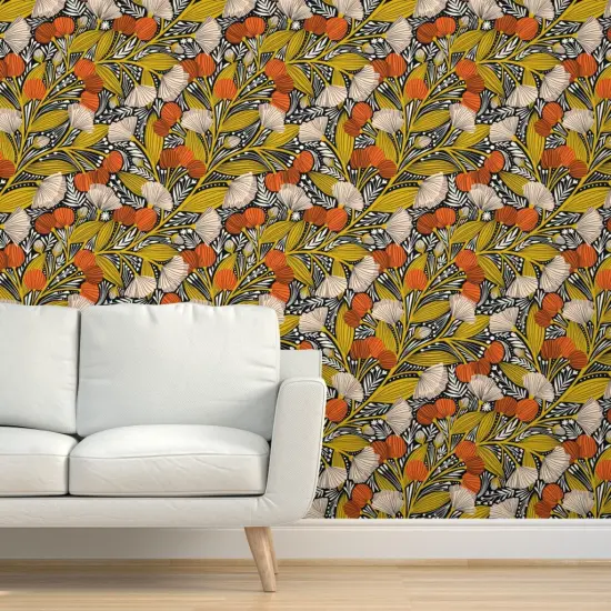 Peel & Stick Wallpaper 2FT Wide Cherry Blossom Red Gold Yellow Fruit Fruits Tree Custom Removable Wallpaper by Spoonflower {5}