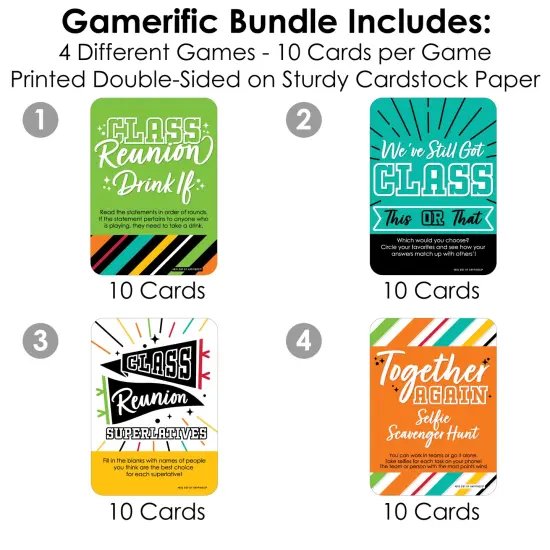 Big Dot of Happiness Still Got Class - 4 High School Reunion Party Games - 10 Cards Each - Gamerific Bundle {4}