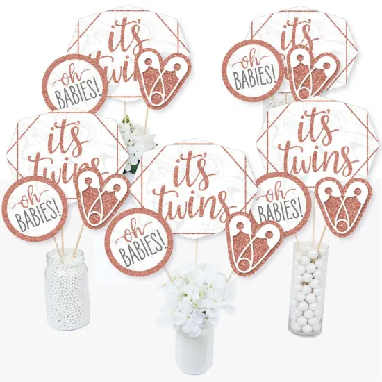 Big Dot of Happiness It's Twin Girls - Pink and Rose Gold Twins Baby Shower Centerpiece Sticks - Table Toppers - Set of 15 {3}