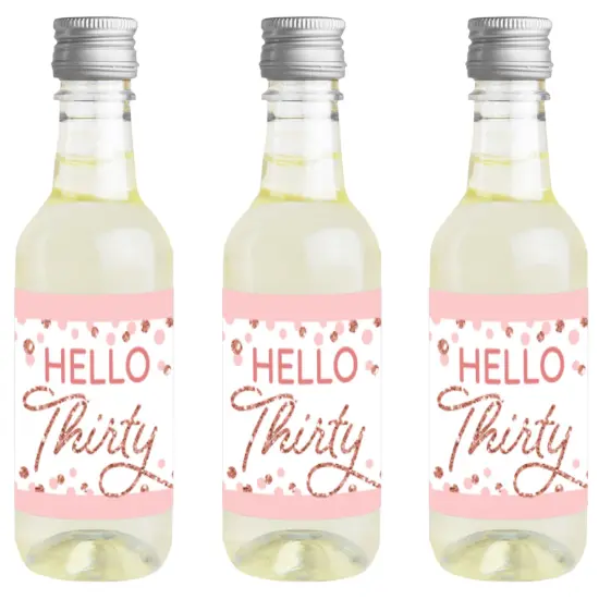 Big Dot of Happiness 30th Pink Rose Gold Birthday Mini Wine & Champagne Bottle Label Stickers Happy Birthday Party Favor Gift for Women and Men 16 Ct {1}