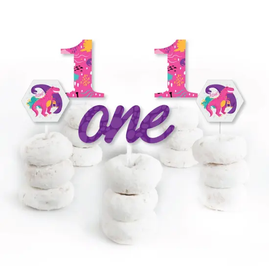 Big Dot of Happiness 1st Birthday Roar Dinosaur Girl - Dessert Cupcake Toppers - ONEasaurus Dino First Birthday Party Clear Treat Picks - Set of 24 {3}