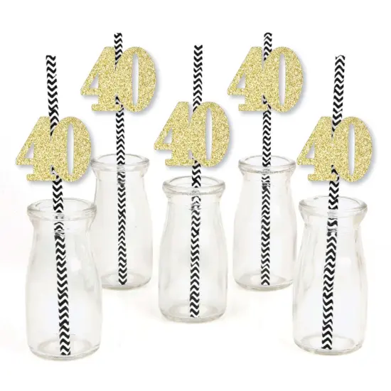 Big Dot of Happiness Gold Glitter 40 Party Straws - No-Mess Real Gold Glitter Cut-Out Numbers & Decorative 40th Birthday Party Paper Straws - 24 Ct {3}