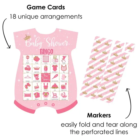 Big Dot of Happiness Little Princess Crown - Picture Bingo Cards and Markers - Pink and Gold Princess Baby Shower Shaped Bingo Game - Set of 18 {3}