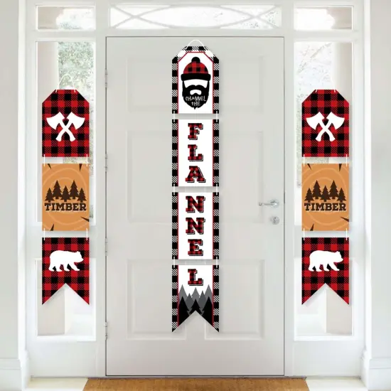 Big Dot of Happiness Lumberjack - Channel The Flannel - Hanging Vertical Paper Door Banners - Buffalo Plaid Party Wall Decor Kit - Indoor Door Decor {1}