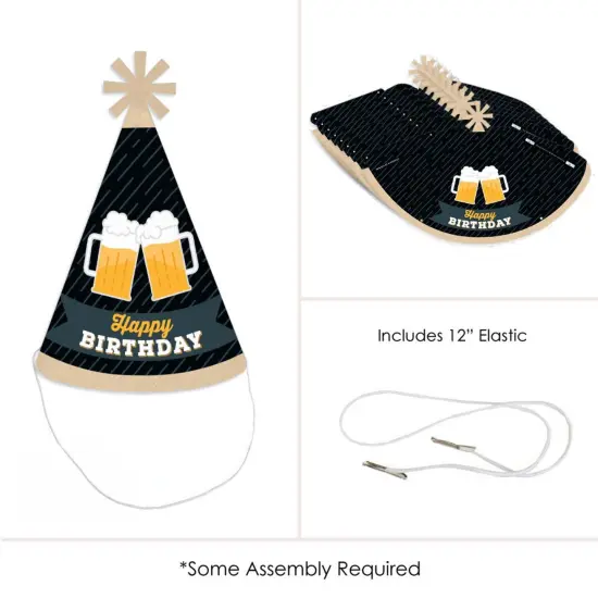 Big Dot of Happiness Cheers and Beers Happy Birthday - Cone Happy Birthday Party Hats for Adults - Set of 8 (Standard Size) {6}