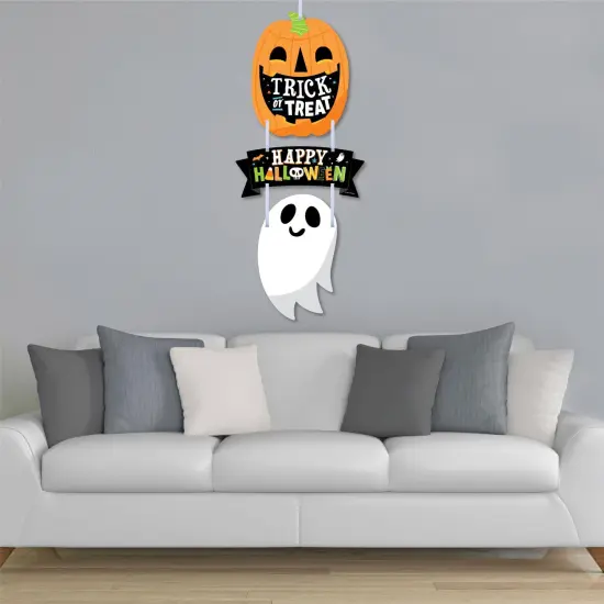 Big Dot of Happiness Jack-O'-Lantern Halloween - Hanging Porch Kids Halloween Party Outdoor Decorations - Front Door Decor - 3 Piece Sign {4}