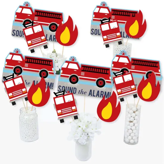 Big Dot of Happiness Fired Up Fire Truck - Firefighter Firetruck Baby Shower or Birthday Party Centerpiece Sticks - Table Toppers - Set of 15 {3}