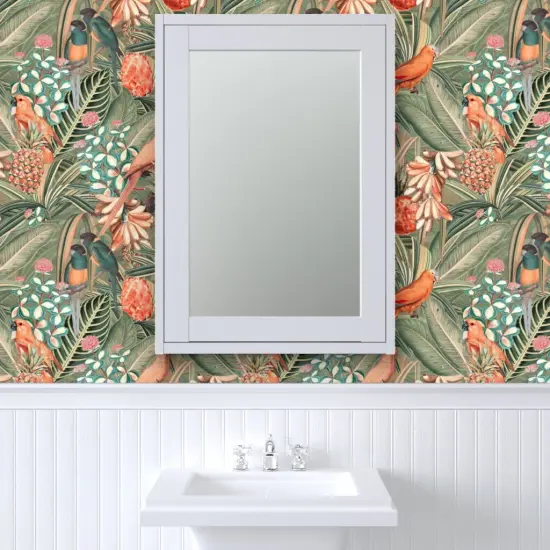 Peel & Stick Wallpaper 2FT Wide Tropical Vintage Jungle Victorian Redout&radic;&copy; Antique Floral Botanical Custom Removable Wallpaper by Spoonflower {6}