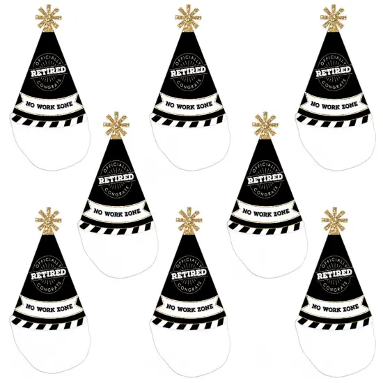 Big Dot of Happiness Happy Retirement - Cone Party Hats for Adults - Set of 8 (Standard Size) {7}