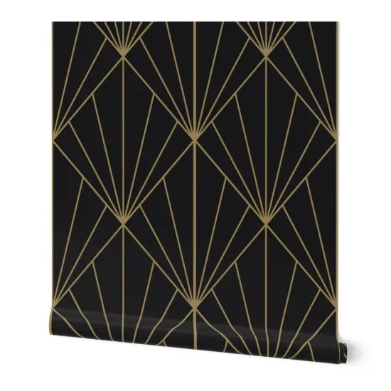 Peel & Stick Wallpaper 2FT Wide Art Deco Pattern Pyramid Triangle Modern Black And Gold Diamond Custom Removable Wallpaper by Spoonflower {7}