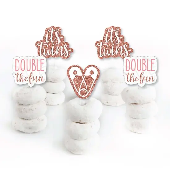 Big Dot of Happiness It's Twin Girls - Dessert Cupcake Toppers - Pink and Rose Gold Twins Baby Shower Clear Treat Picks - Set of 24 {3}