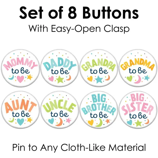 Big Dot of Happiness Colorful Baby Shower - 3 inch Gender Neutral Party Badge - Pinback Buttons - Set of 8 {7}