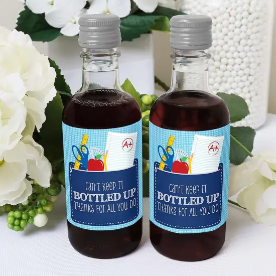 Big Dot of Happiness Funny Colorful - Mini Wine and Champagne Bottle Label Stickers - Teacher First Day of School Gift for Women and Men - Set of 16 {6}