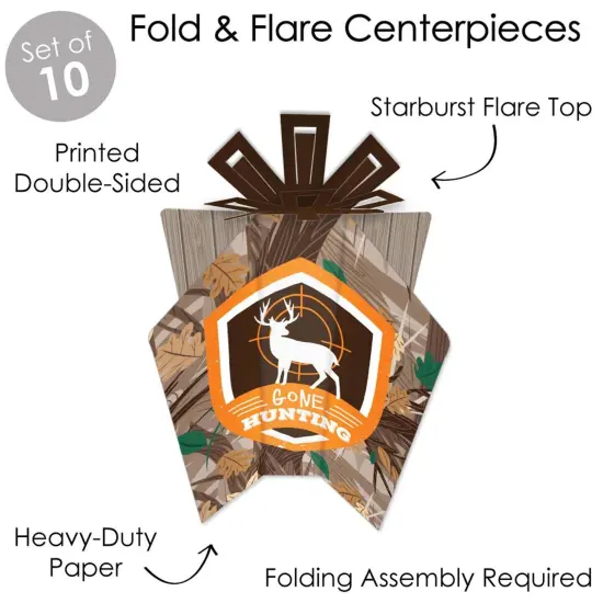 Big Dot of Happiness Gone Hunting - Table Decorations - Deer Hunting Camo Baby Shower or Birthday Party Fold and Flare Centerpieces - 10 Count {4}