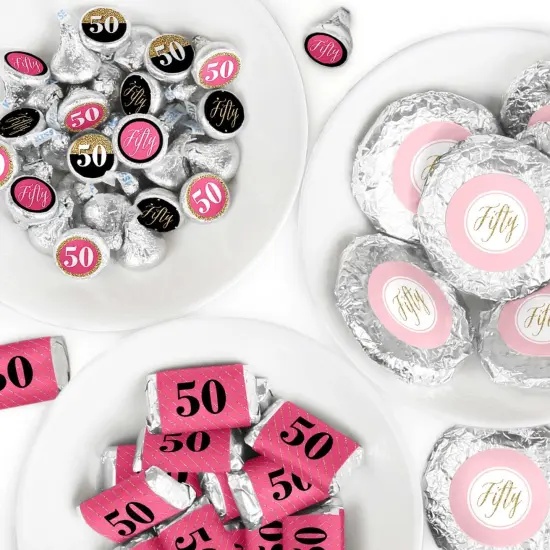 Big Dot of Happiness Chic 50th Birthday - Pink, Black and Gold - Birthday Party Candy Favor Sticker Kit - 304 Pieces {1}