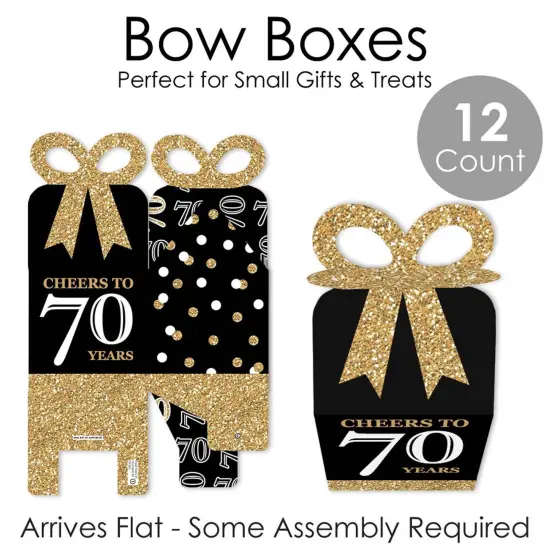 Big Dot of Happiness Adult 70th Birthday - Gold - Square Favor Gift Boxes - Birthday Party Bow Boxes - Set of 12 {7}