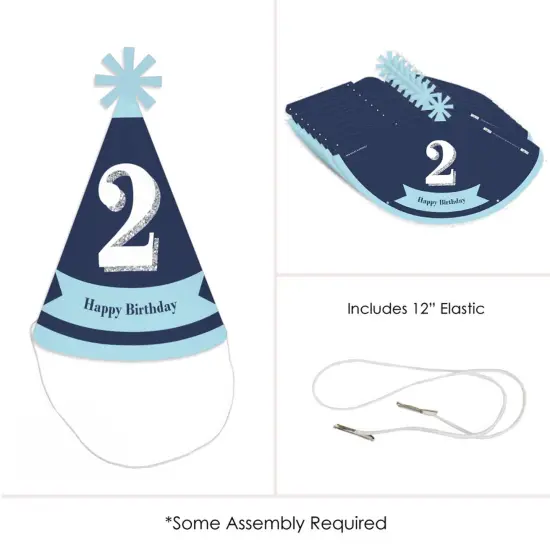 Big Dot of Happiness 2nd Birthday Boy - Two Much Fun - Cone Happy Second Birthday Party Hats for Kids and Adults - Set of 8 (Standard Size) {6}