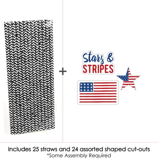 Big Dot of Happiness Stars & Stripes - Paper Straw Decor - Memorial Day, 4th of July & Labor Day USA Patriotic Party Striped Decor Straws - Set of 24 {4}