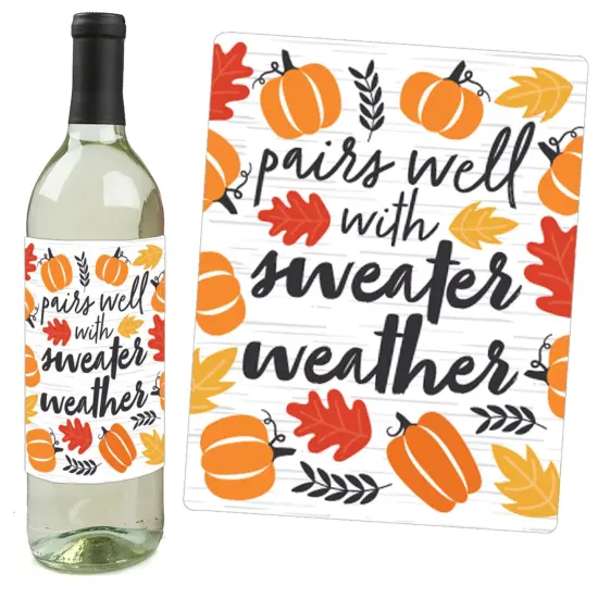 Big Dot of Happiness Fall Pumpkin - Halloween or Thanksgiving Party Decorations for Women and Men - Wine Bottle Label Stickers - Set of 4 {3}