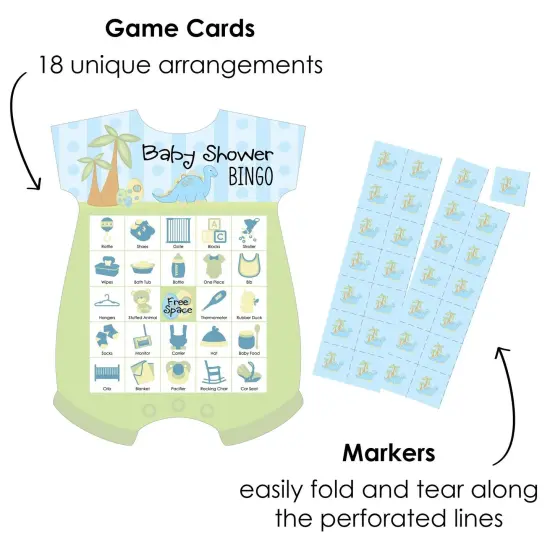 Big Dot of Happiness Baby Boy Dinosaur - Picture Bingo Cards and Markers - Baby Shower Shaped Bingo Game - Set of 18 {3}