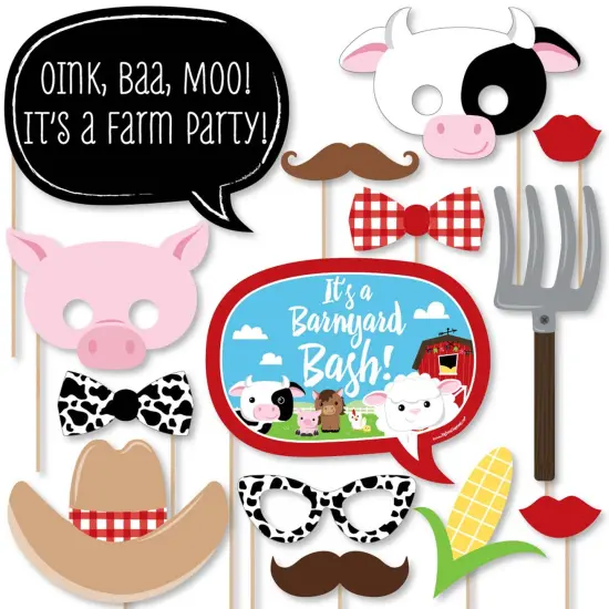 Big Dot of Happiness Farm Animals - Baby Shower or Birthday Photo Booth Props Kit - 20 Count {1}