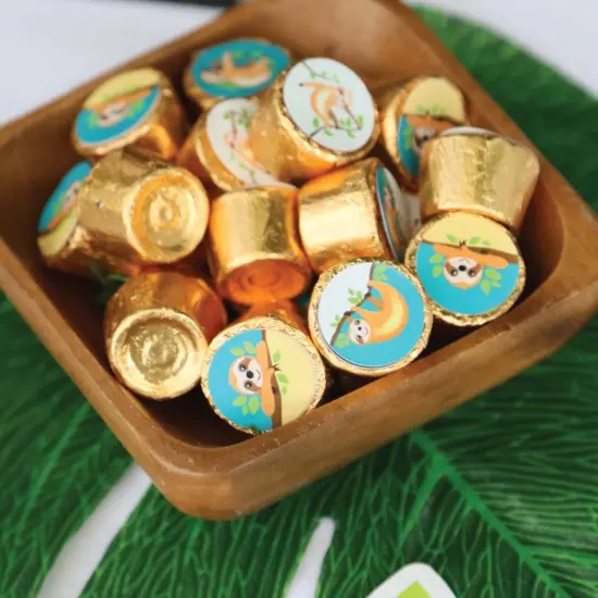 Big Dot of Happiness Let's Hang - Sloth - Baby Shower or Birthday Party Round Candy Sticker Favors - Labels Fits Chocolate Candy (1 sheet of 108) {6}