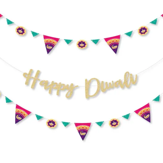 Big Dot of Happiness Happy Diwali - Festival of Lights Party Letter Banner Decor - 36 Banner Cutouts & No-Mess Real Gold Glitter Diwali Banner Letters {1}
