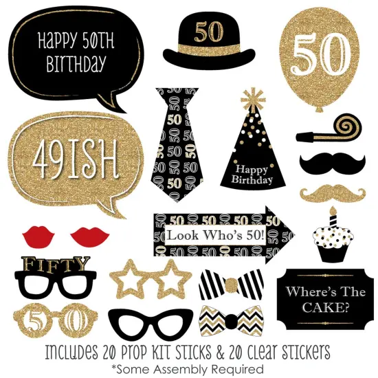 Big Dot of Happiness Adult 50th Birthday - Gold - Birthday Party Photo Booth Props Kit - 20 Count {3}