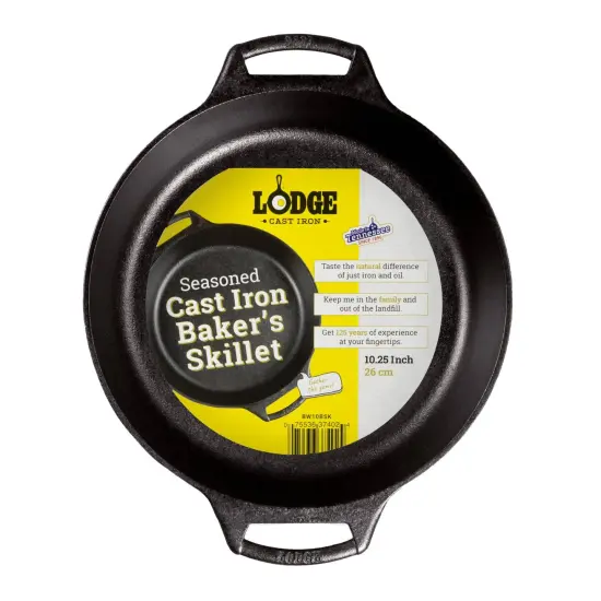 Lodge Cast Iron Baker's Skillet Seasoned Cookware Double Handle 10.25 inch {3}