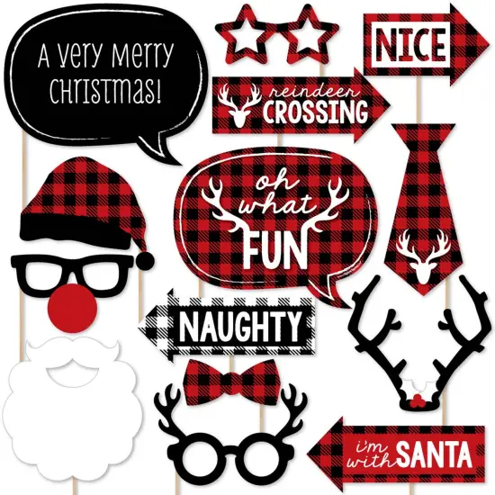 Big Dot of Happiness Prancing Plaid Holiday - Buffalo Plaid Christmas Photo Booth Props Kit - 20 Count {1}