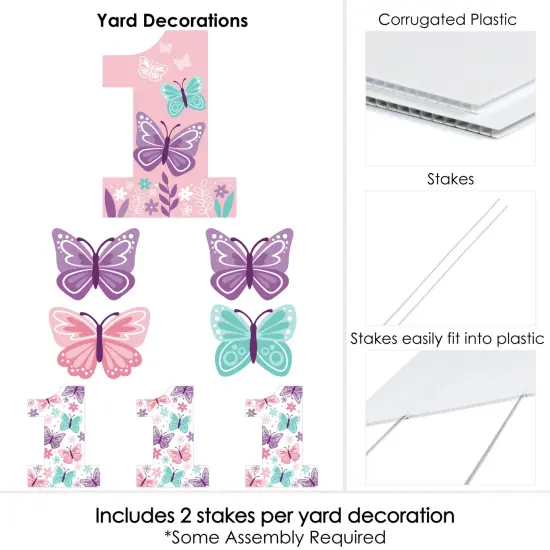 Big Dot of Happiness 1st Birthday Beautiful Butterfly - Yard Sign and Outdoor Lawn Decorations - Floral First Birthday Party Yard Signs - Set of 8 {6}