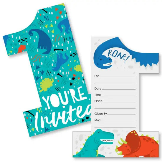 Big Dot of Happiness 1st Birthday Roar Dinosaur - Shaped Fill-In Invites ONEasaurus Dino First Birthday Party Invitation Cards with Envelopes - 12 Ct {1}