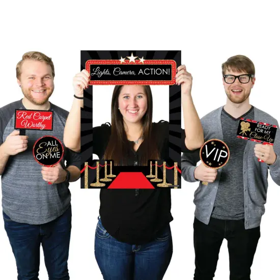 Big Dot of Happiness Red Carpet - Movie Night Party Selfie Photo Booth Picture Frame and Props - Printed on Sturdy Material {1}