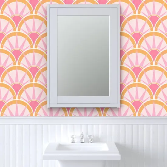 Peel & Stick Wallpaper 2FT Wide Vintage Art Deco Feminine Pastels Inspired Retro Pattern Twenties 1920S Prohibition Pink And Orange Custom Removable Wallpaper by Spoonflower {6}