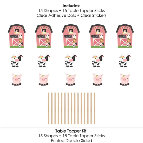 Big Dot of Happiness Girl Farm Animals - Pink Barnyard Baby Shower or Birthday Party Centerpiece Sticks - Table Toppers - Set of 15 {7}