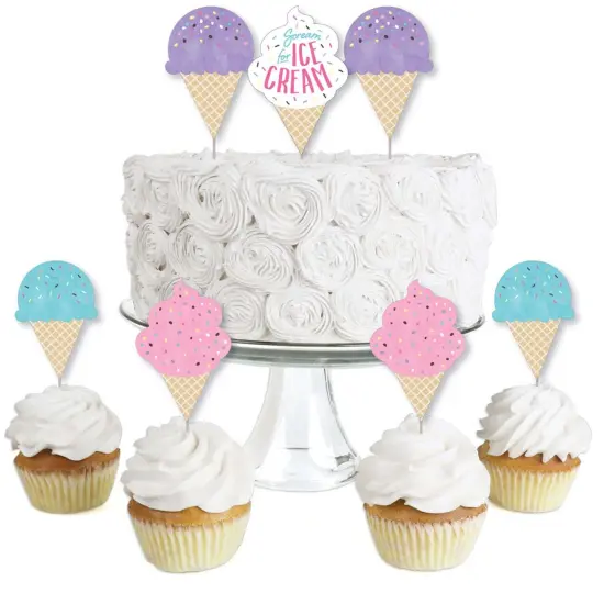 Big Dot of Happiness Scoop Up the Fun - Ice Cream - Dessert Cupcake Toppers - Sprinkles Party Clear Treat Picks - Set of 24 {1}