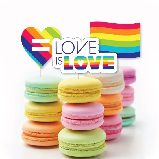 Big Dot of Happiness Love is Love - Pride - Dessert Cupcake Toppers - Rainbow Party Clear Treat Picks - Set of 24 {6}