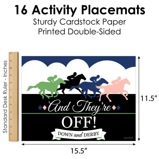Big Dot of Happiness Kentucky Horse Derby - Paper Horse Race Party Coloring Sheets - Activity Placemats - Set of 16 {6}
