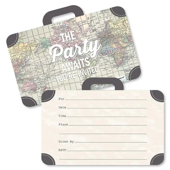 Big Dot of Happiness World Awaits - Shaped Fill-in Invitations - Travel Themed Invitation Cards with Envelopes - Set of 12 {1}