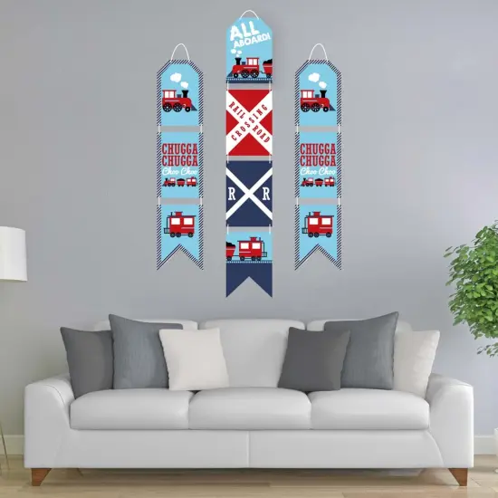 Big Dot of Happiness Railroad Party Crossing - Hanging Vertical Paper Door Banners - Steam Train Party Wall Decor Kit- Indoor Door Decor {3}