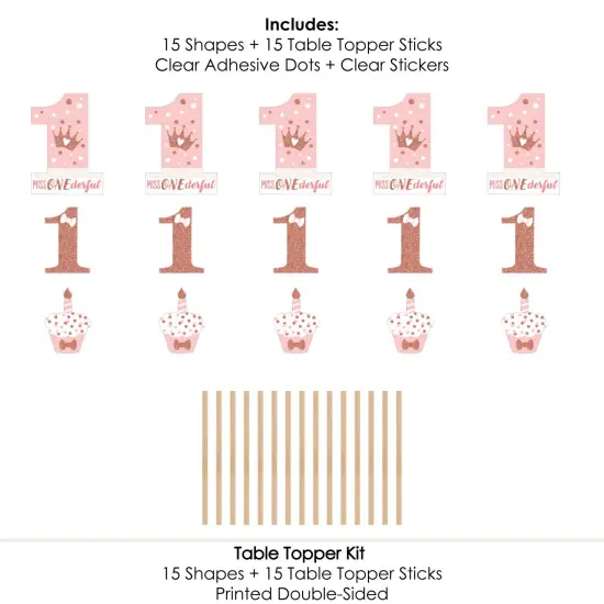 Big Dot of Happiness 1st Birthday Little Miss Onederful - Girl First Birthday Party Centerpiece Sticks - Table Toppers - Set of 15 {7}