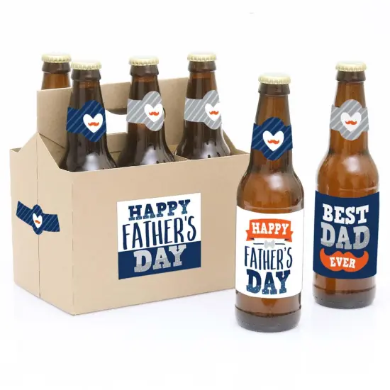 Big Dot of Happiness Happy Father's Day - We Love Dad Party Decorations for Men - 6 Beer Bottle Label Stickers and 1 Carrier {1}