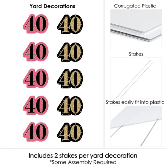 Big Dot of Happiness Chic 40th Birthday - Pink, Black and Gold Lawn Decorations - Outdoor Birthday Party Yard Decorations - 10 Piece {7}