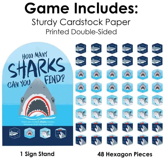 Big Dot of Happiness Shark Zone - Jawsome Shark Party or Birthday Party Scavenger Hunt - 1 Stand and 48 Game Pieces - Hide and Find Game {6}