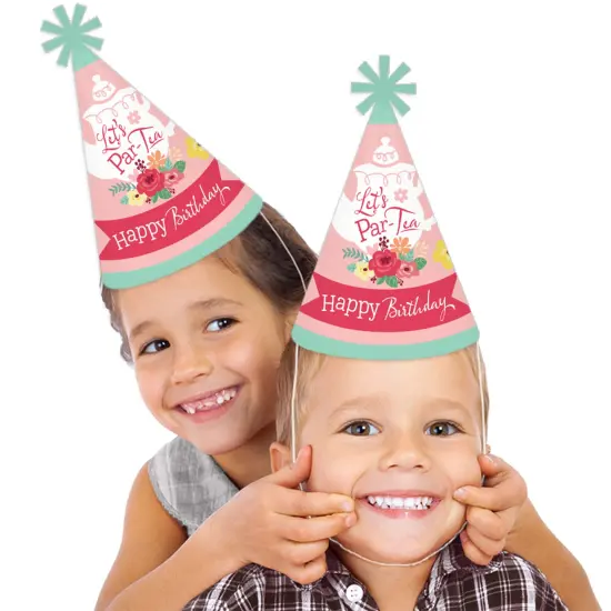 Big Dot of Happiness Floral Let&rsquo;s Par-Tea - Cone Happy Birthday Party Hats for Kids and Adults - Set of 8 (Standard Size) {3}